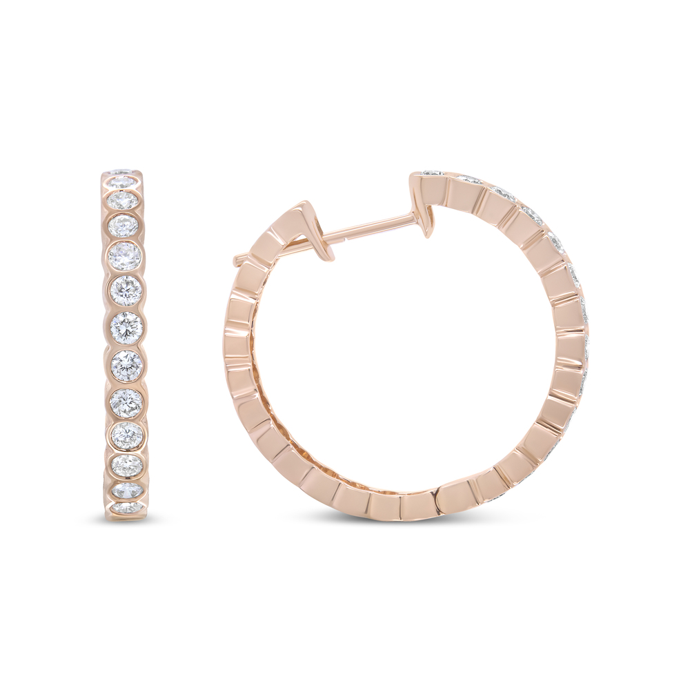 18K Rose Gold 1 Carat Round Bezel-Set Diamond Hoop Earrings (F-G , VS1-VS2 )